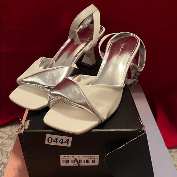 Fashion to Figure Metallic Silver and Cream Heels - Picture 1 of 3